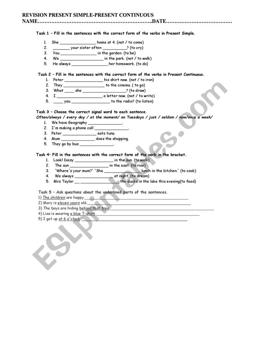 REVISION worksheet