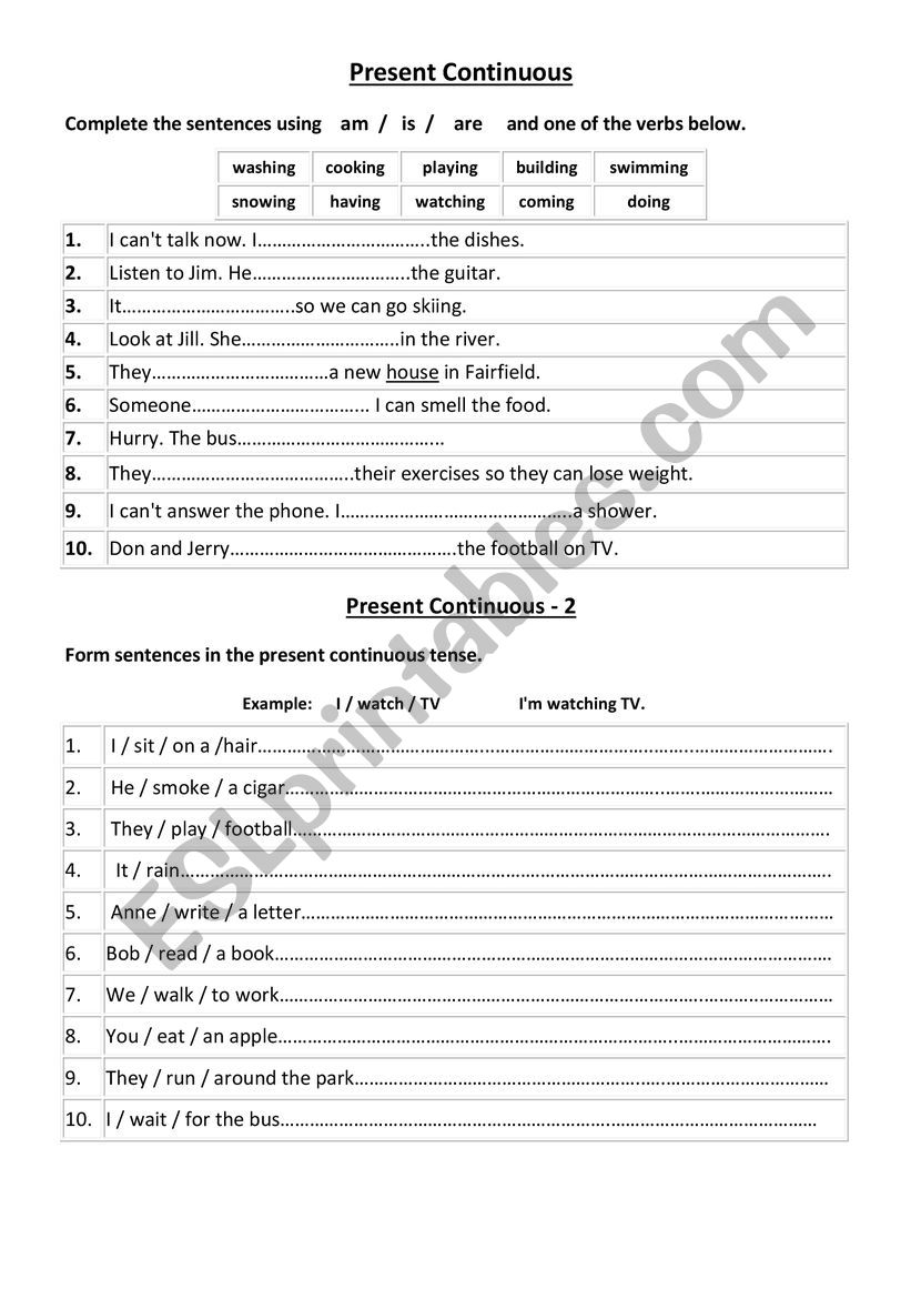 Present continuous worksheet