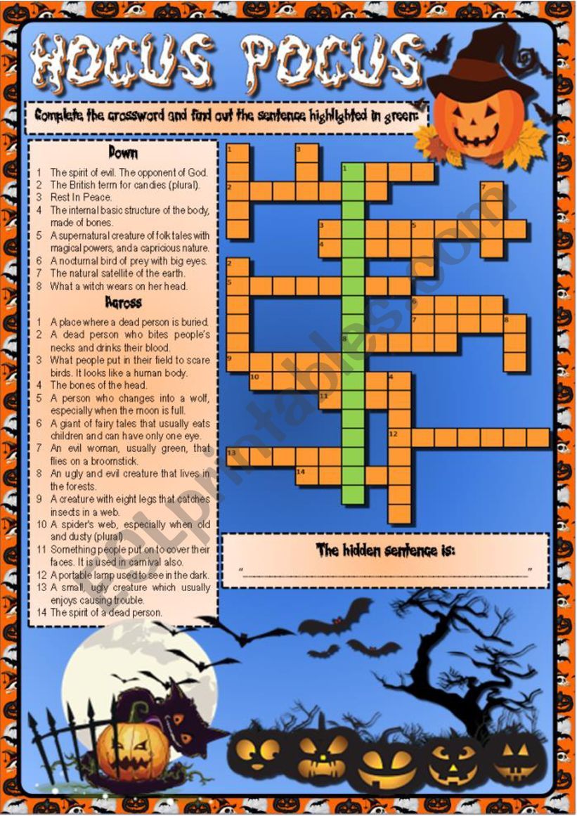 HALLOWEEN CROSSWORD (B&W VERSION INCLUDED) + KEY