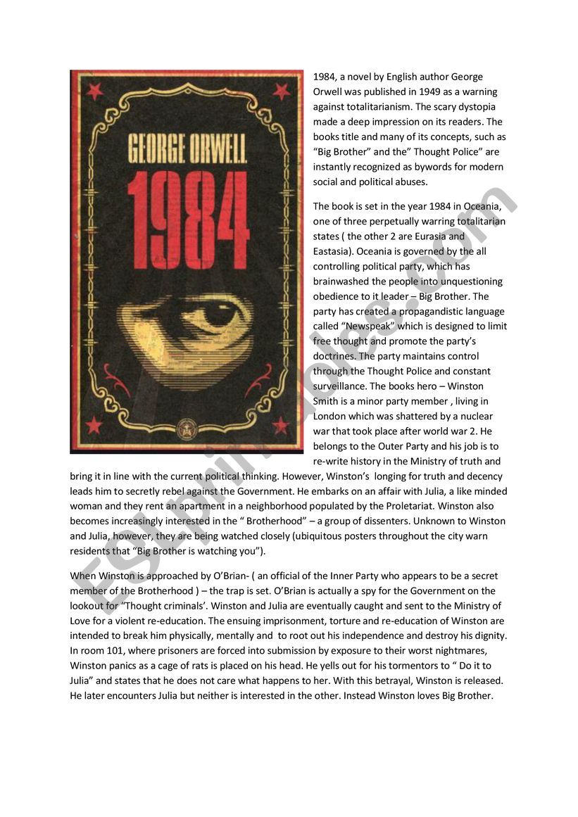 George Orwell 1984 worksheet