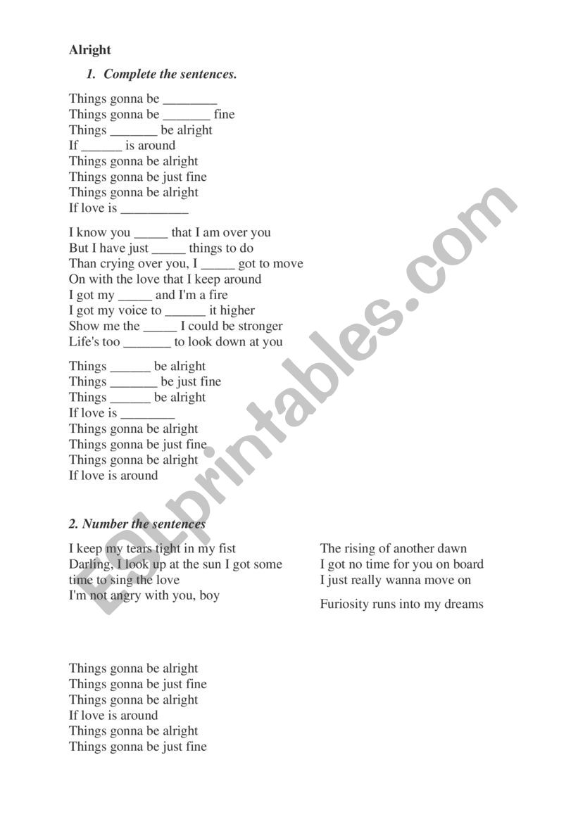 Song Alright worksheet