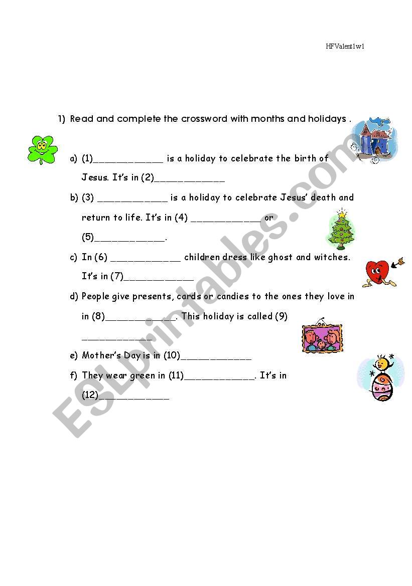 HOLIDAYS AND MONTHS worksheet