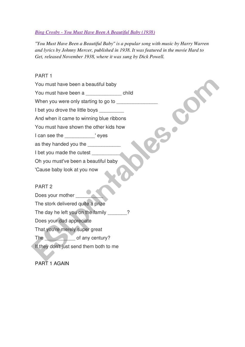 Song You must have been a beautiful baby