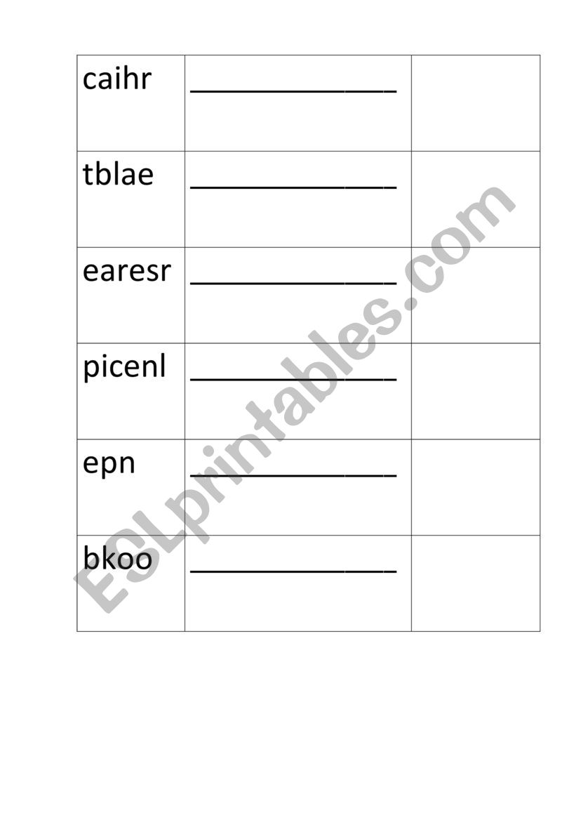 School items worksheet