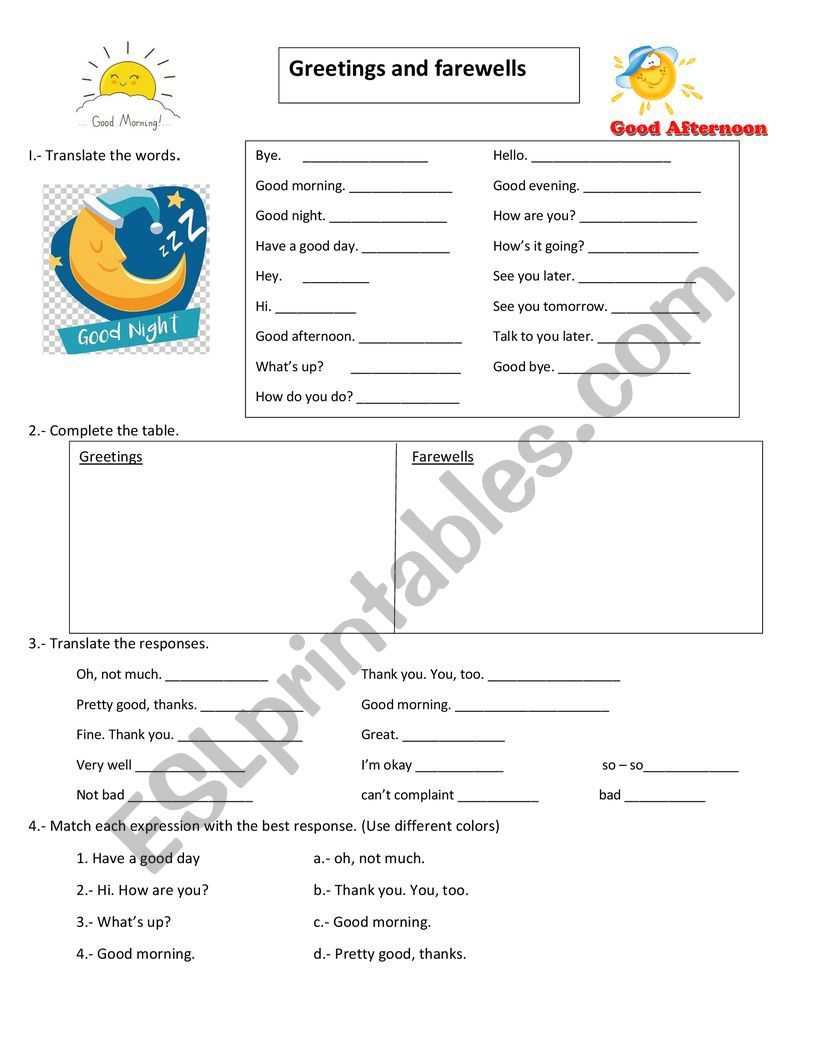 Greeting and farewells worksheet