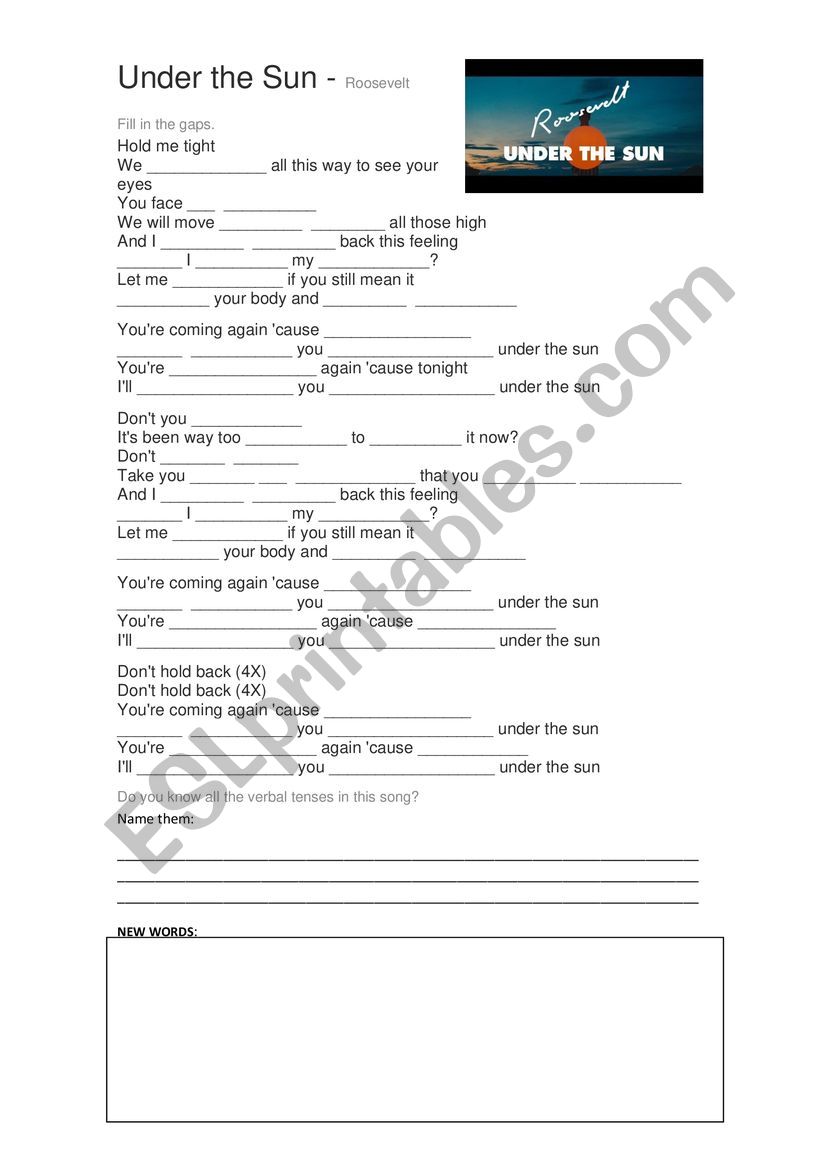 Under the Sun - Roosevelt worksheet