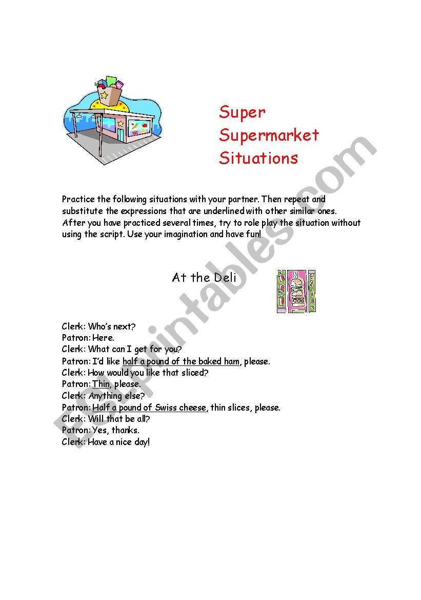 Super Supermarket Situations worksheet