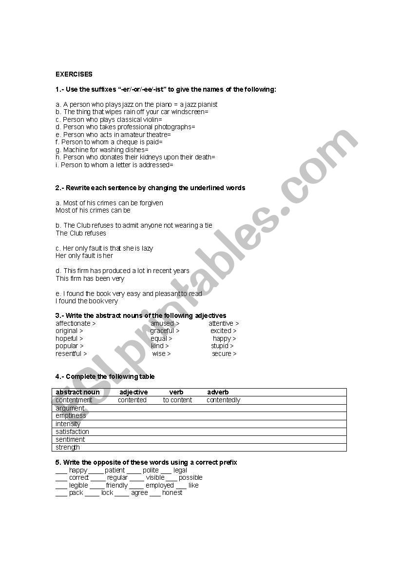 Prefixes Suffixes worksheet