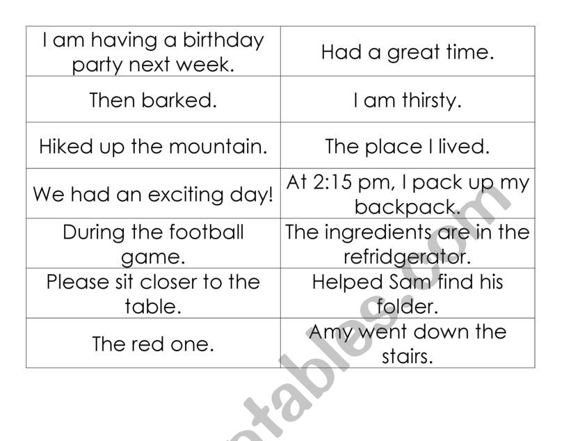 Esl Sentence Fragment Worksheets