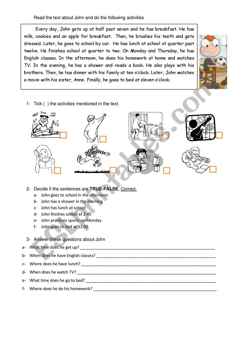 Simple Present Tense Reading Comprehension Worksheets