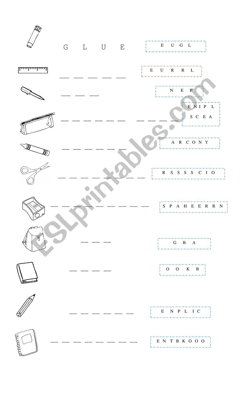 classroom objects worksheet