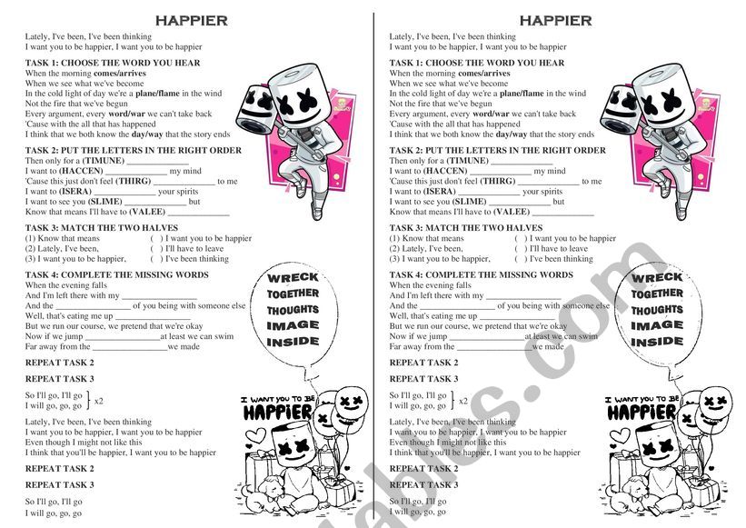 Happier worksheet
