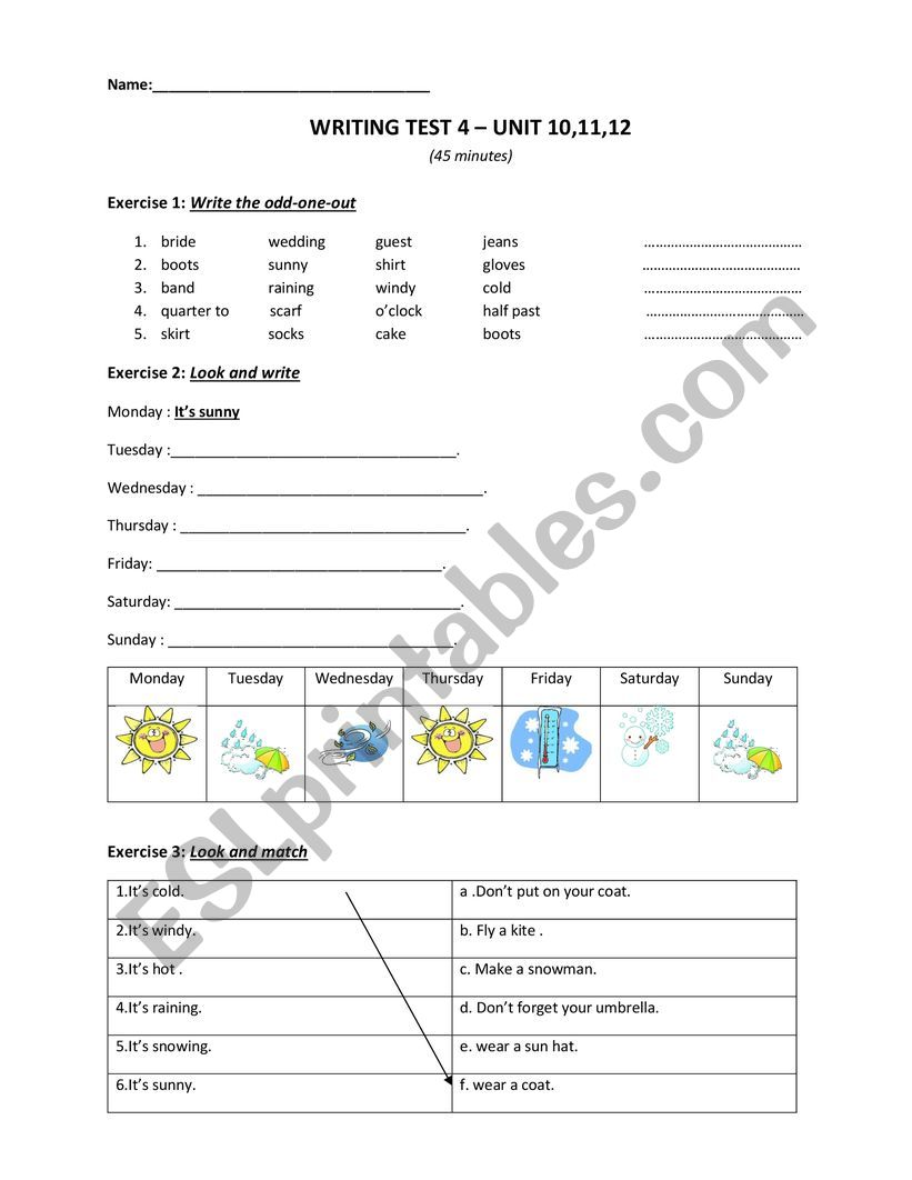 Mini test worksheet