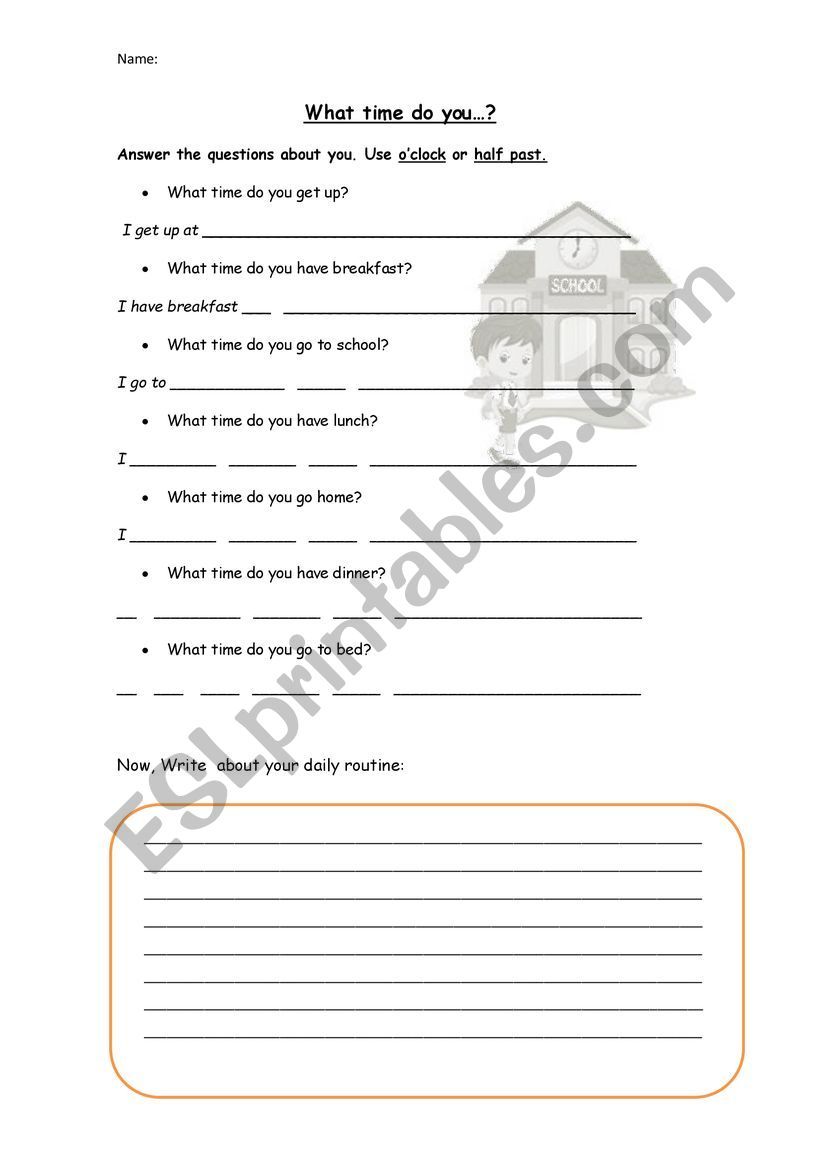 What time do you...? worksheet