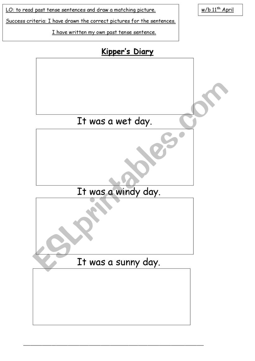 Kippers Diary worksheet