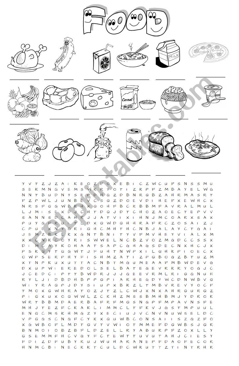 food wordsearch worksheet