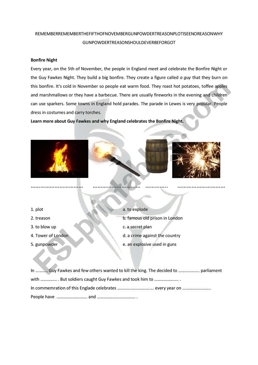 Bonfire Night worksheet