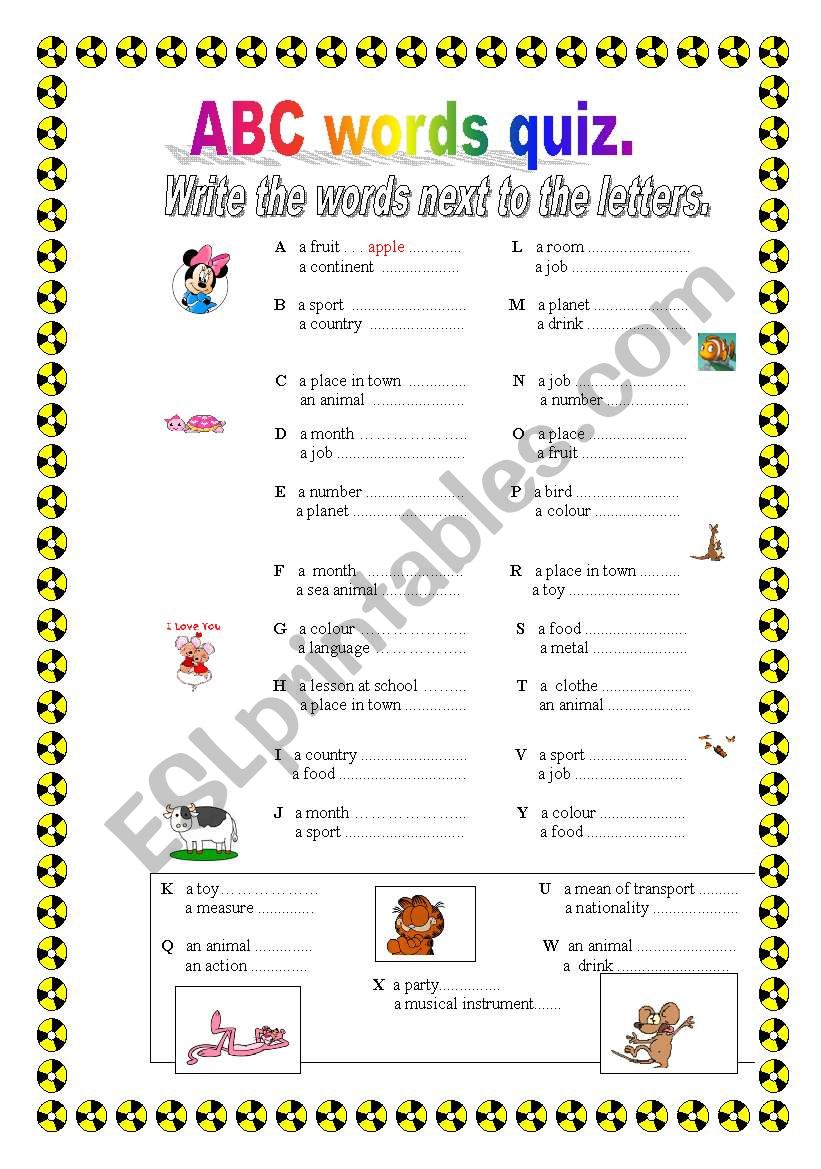 ABC WORDS QUIZ worksheet