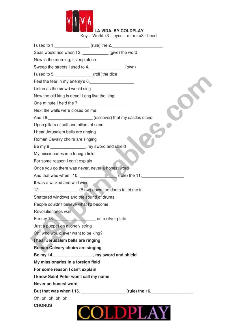 Viva la Vida by Coldplay worksheet