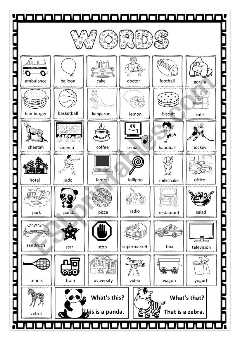 words pictionary worksheet