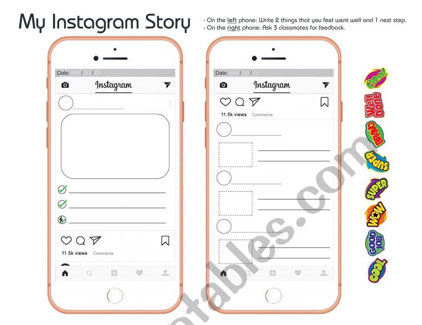 Instagram Stories - Self & Peer Assessment Activity