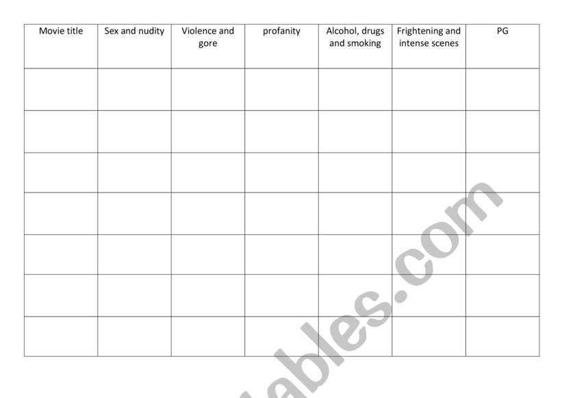 RAting movies at the cinema worksheet