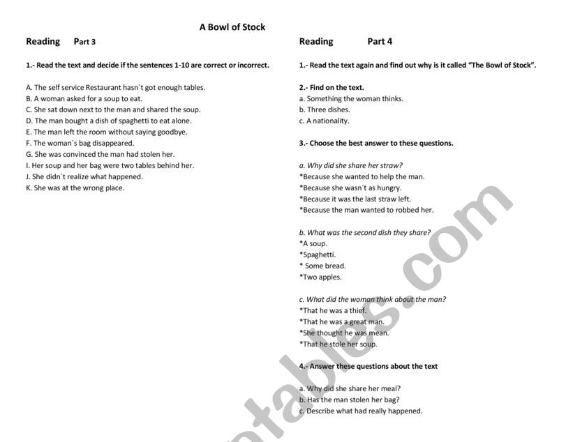 the bowl of Stock worksheet