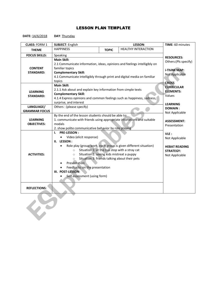 Lesson plan worksheet