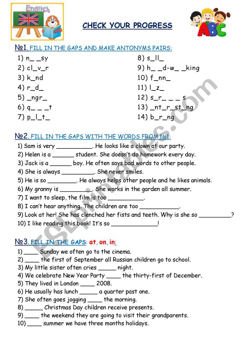 Adjectives and Prepositions worksheet