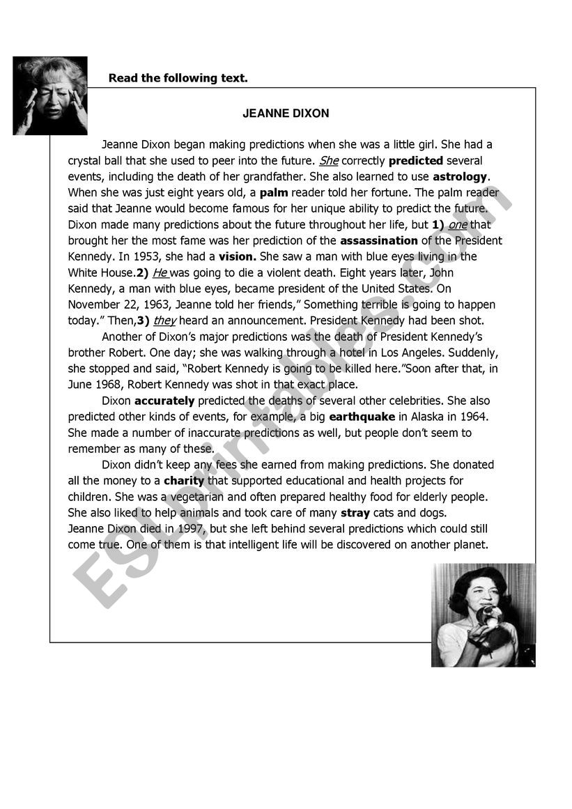 Reading and Past tenses worksheet