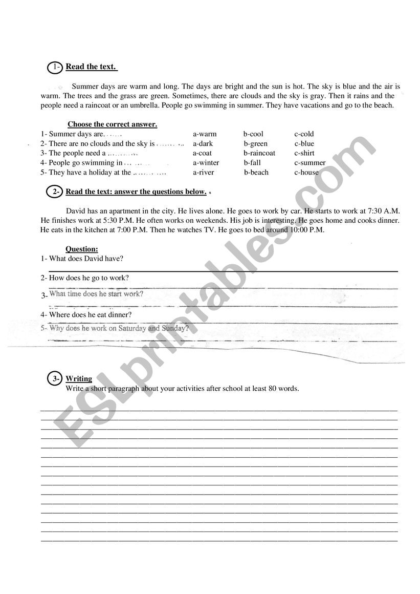 test worksheet