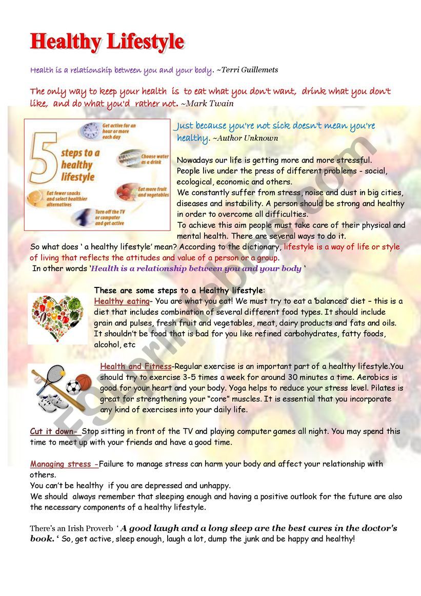 Healthy lifestyle worksheet