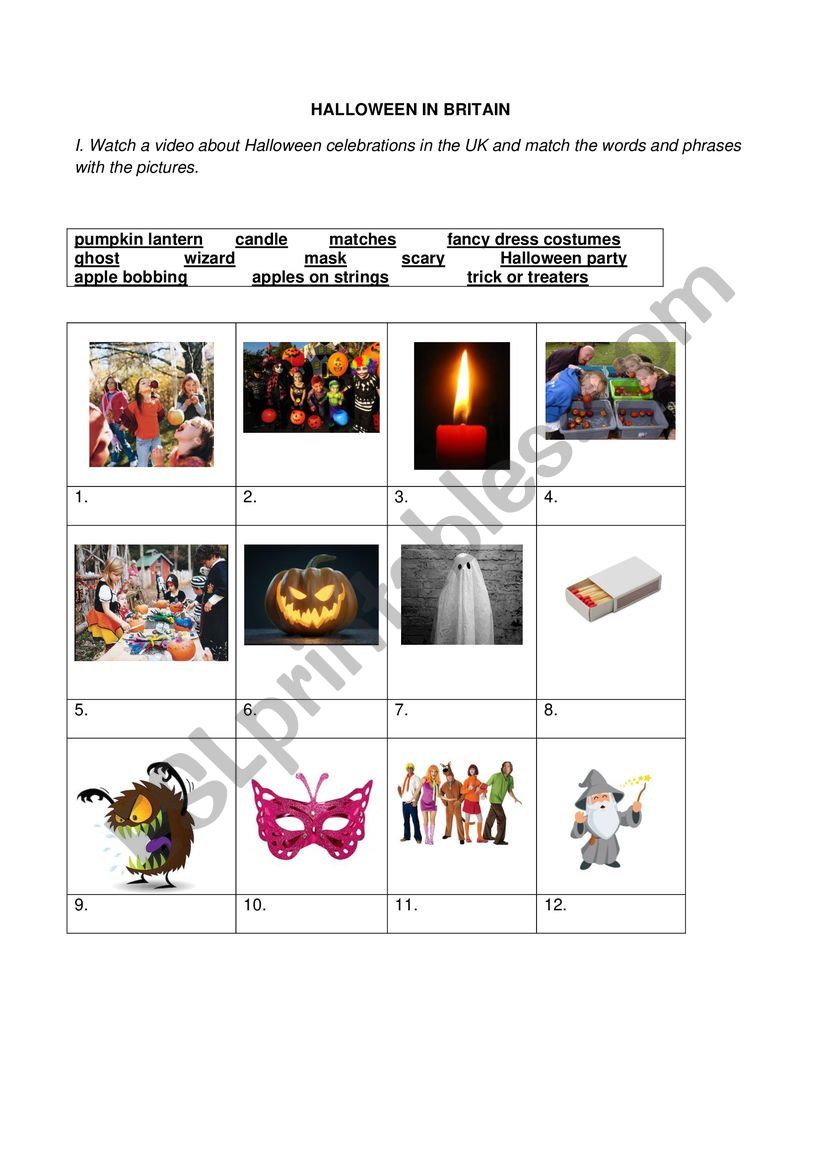 Halloween in Britain worksheet
