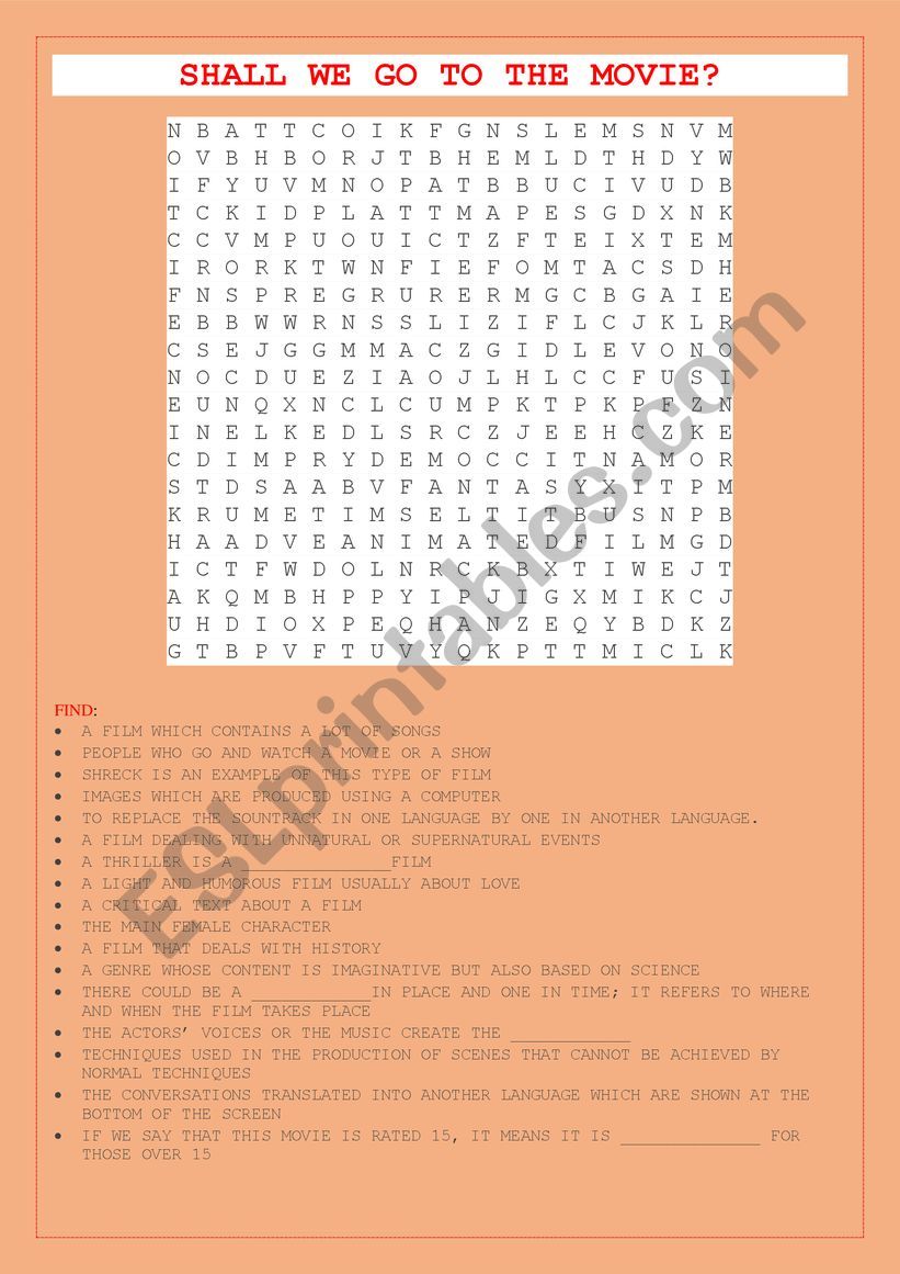 FILM VOCABULARY WORDSEARCH worksheet