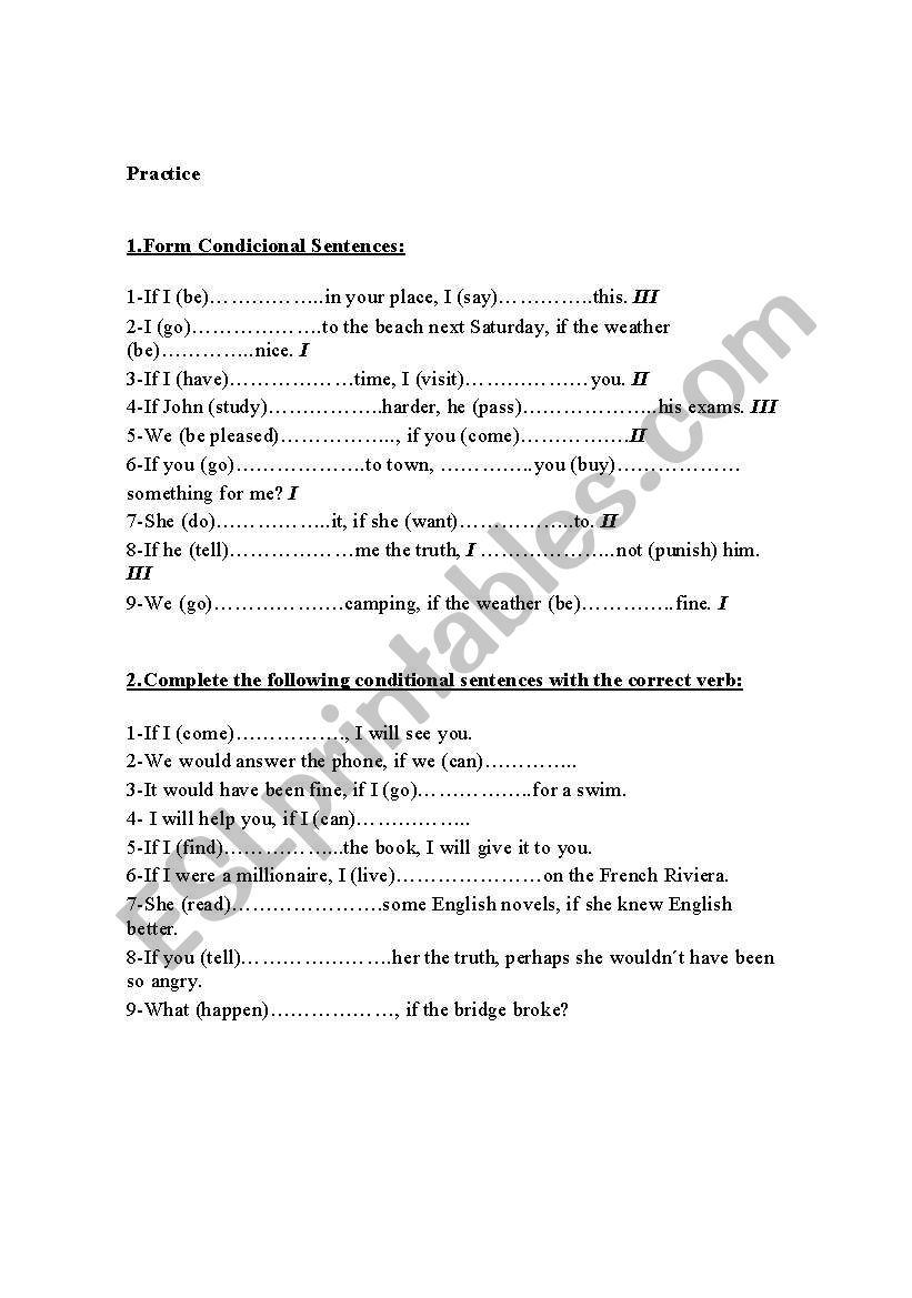 Conditional sentences worksheet