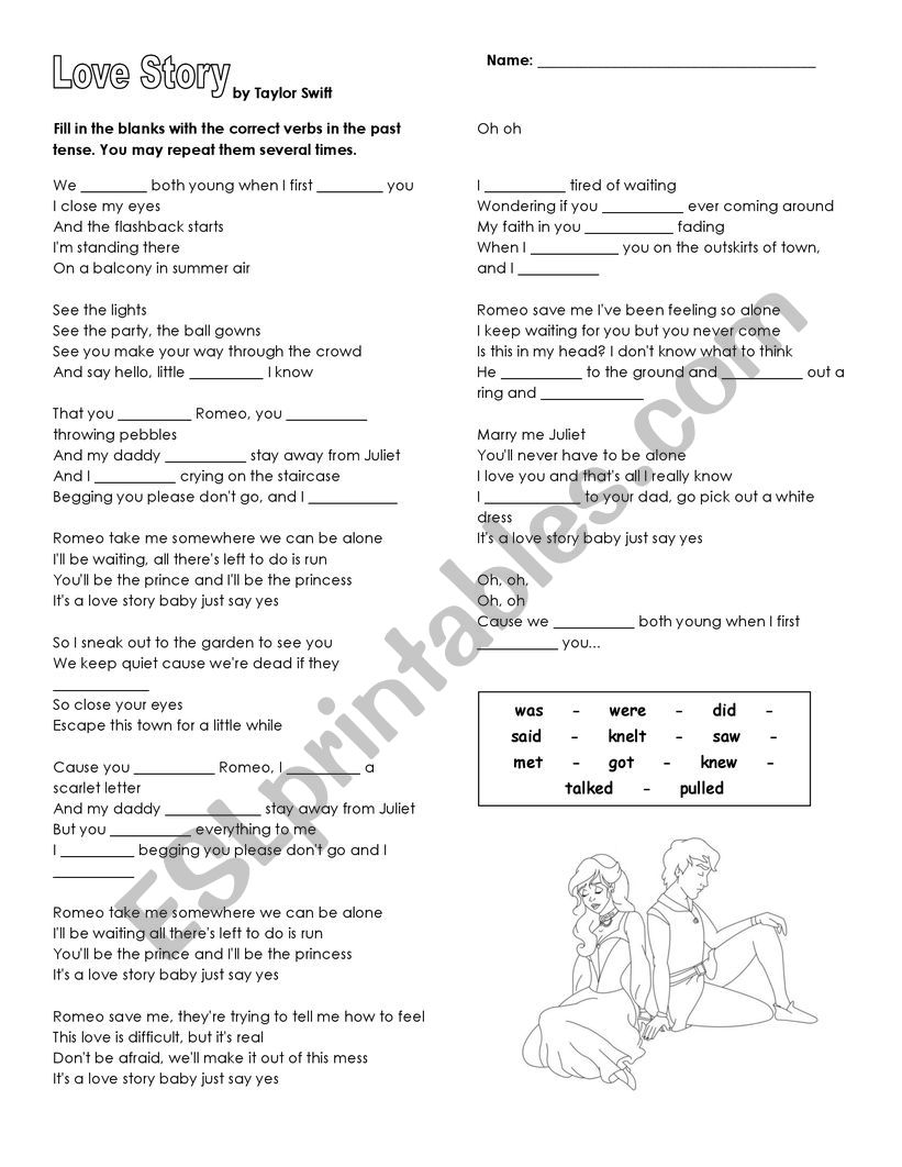 love story, Taylor swift worksheet