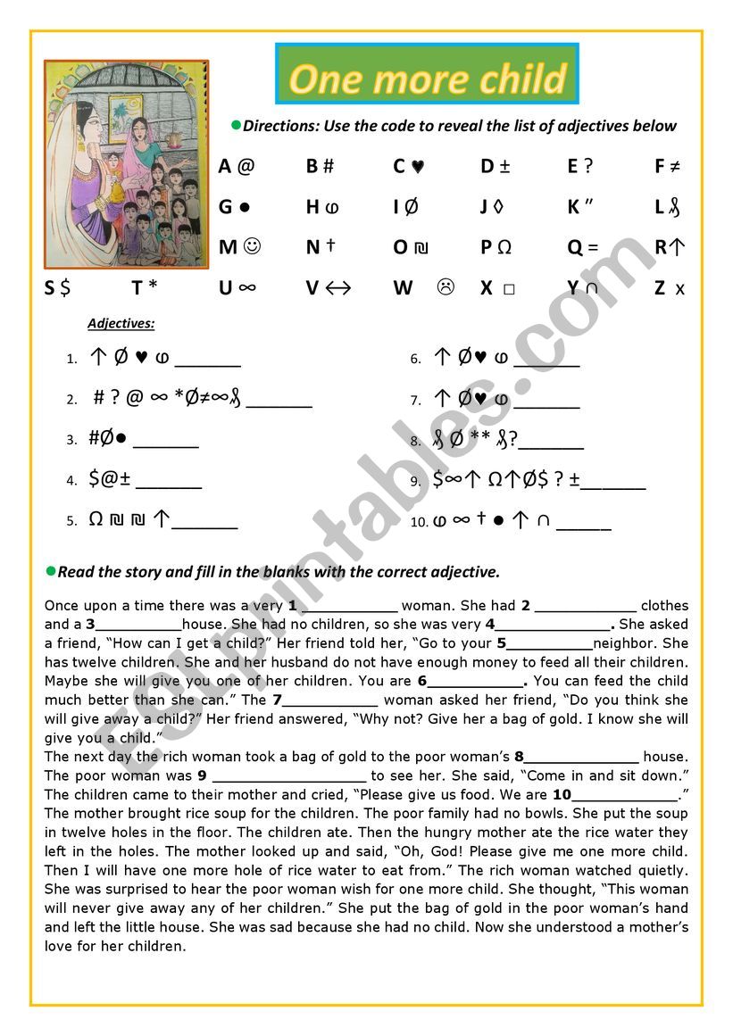 ONE MORE CHILD worksheet