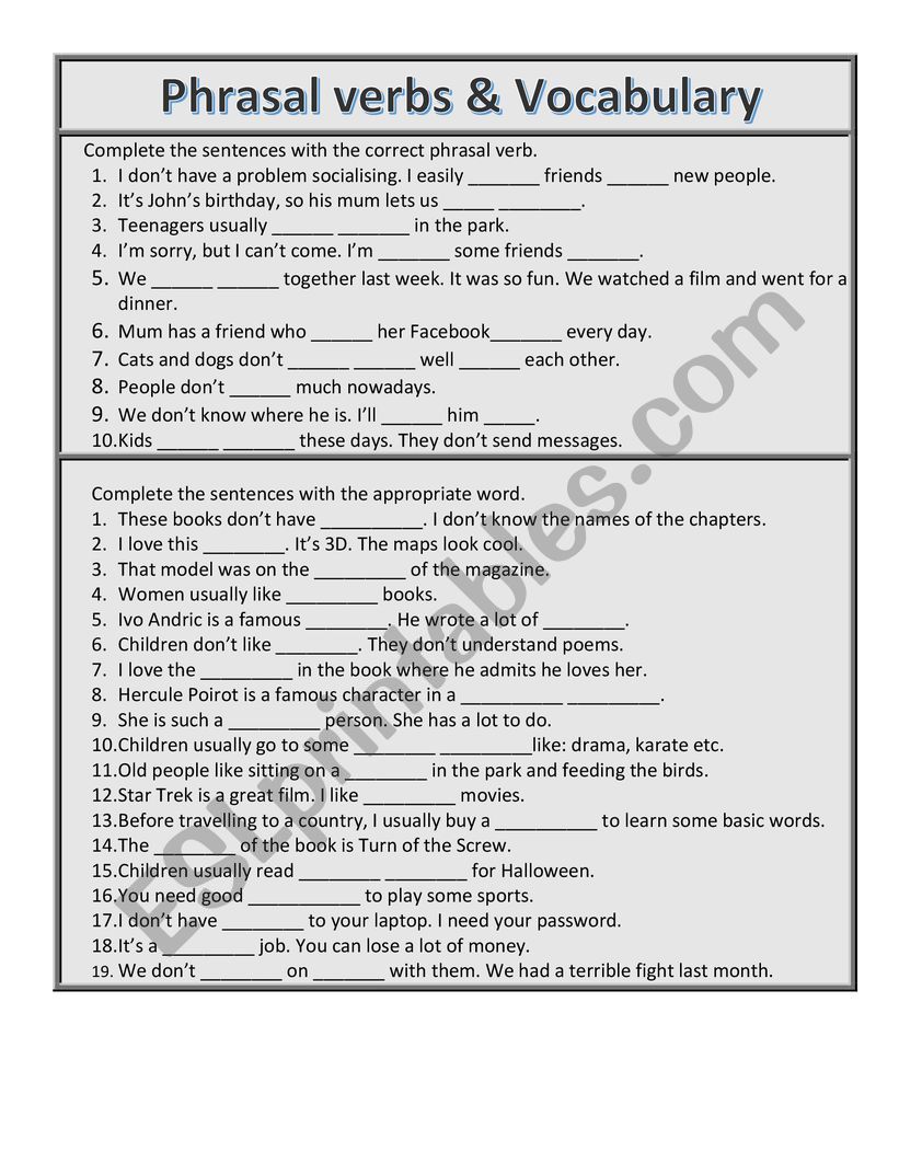 Phrasal verbs and vocabulary  worksheet