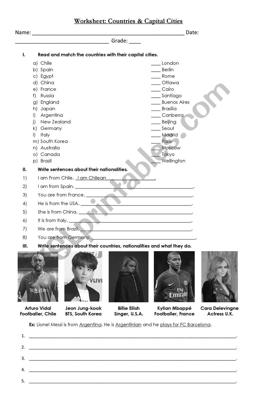 Countries and Captial Cities worksheet