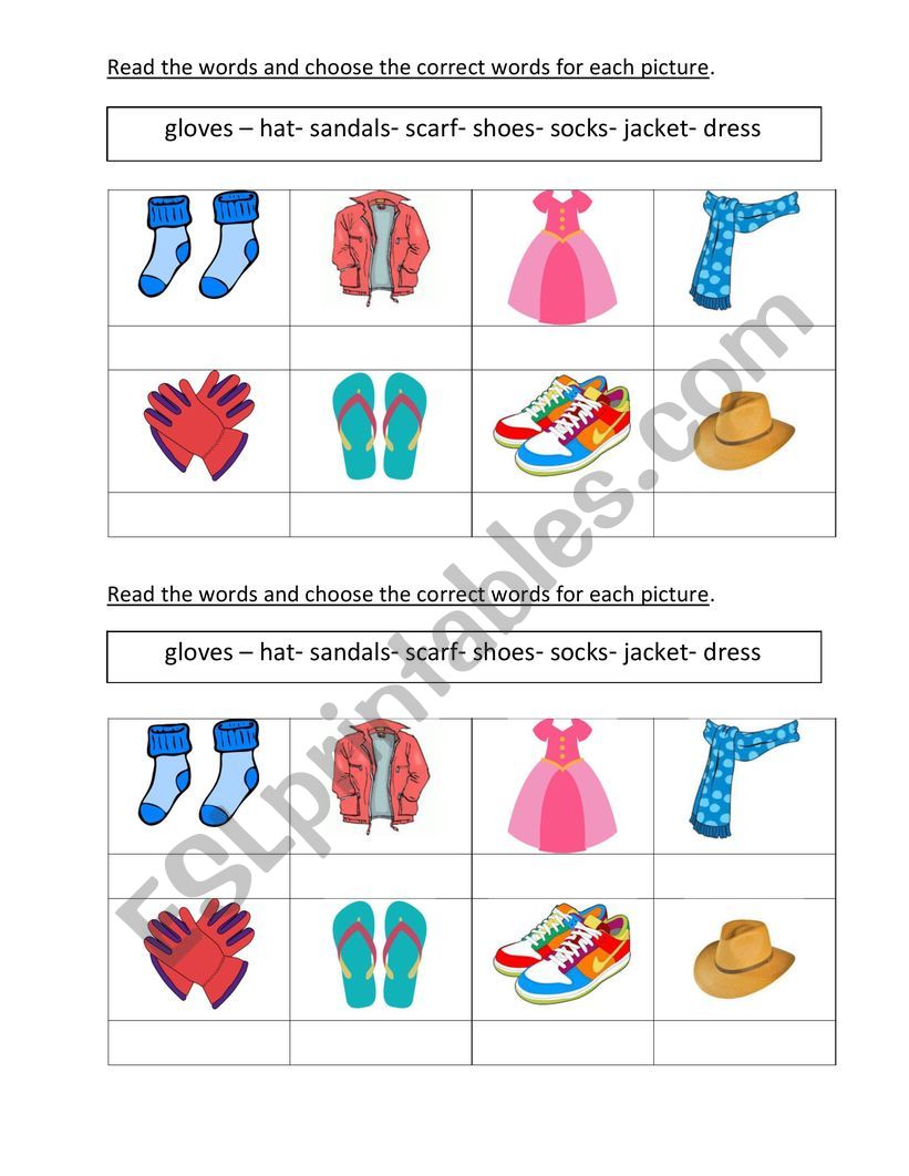 clothes vocabulary worksheet