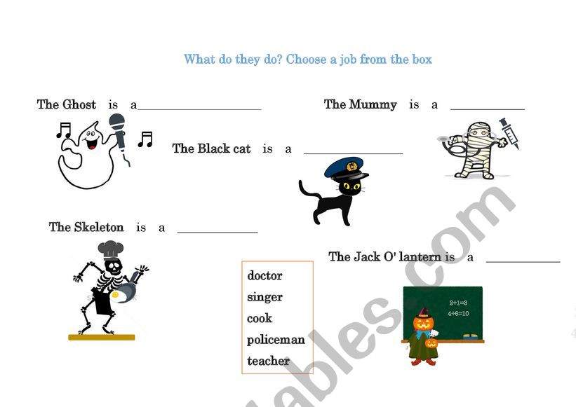 Halloween fun WS JOB names worksheet Halloween fun WS JOB names worksheet