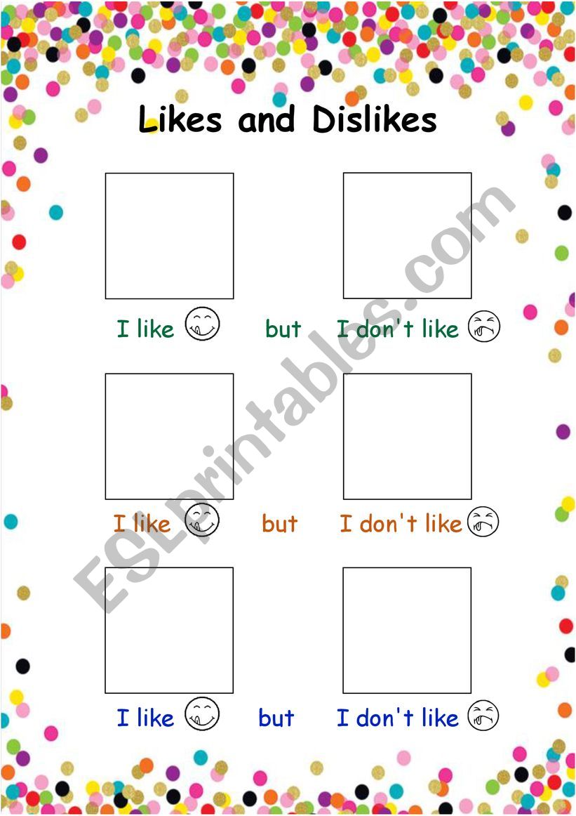 Likes and Dislikes Crafty worksheet