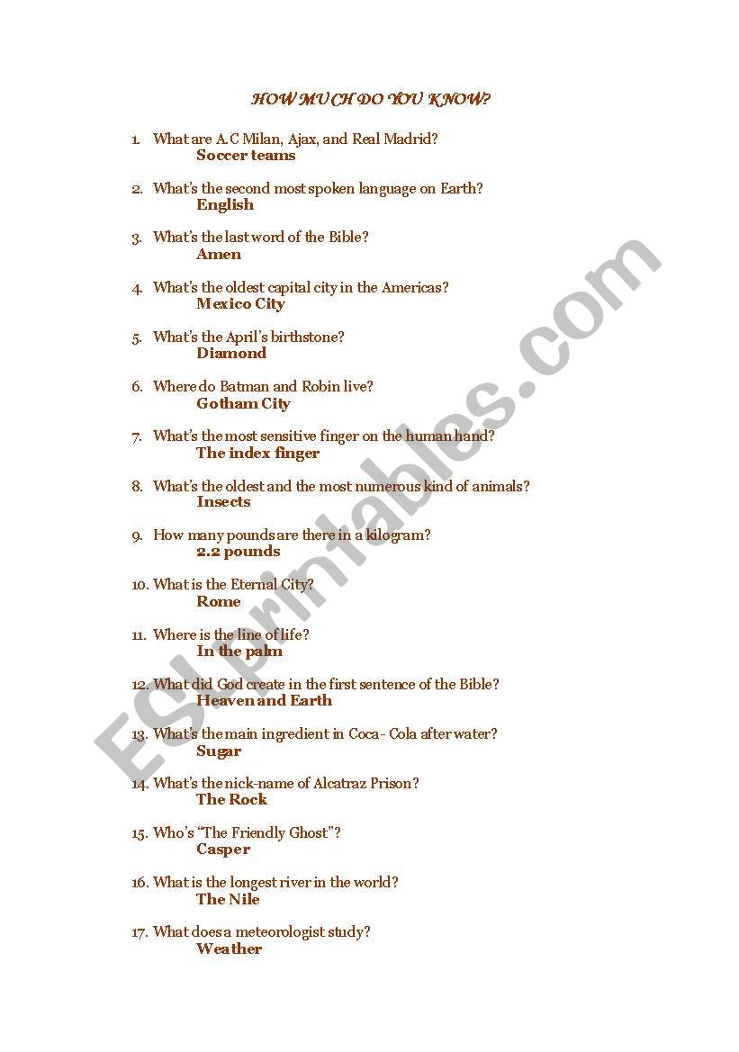 HOW MUCH DO YOU KNOW? worksheet