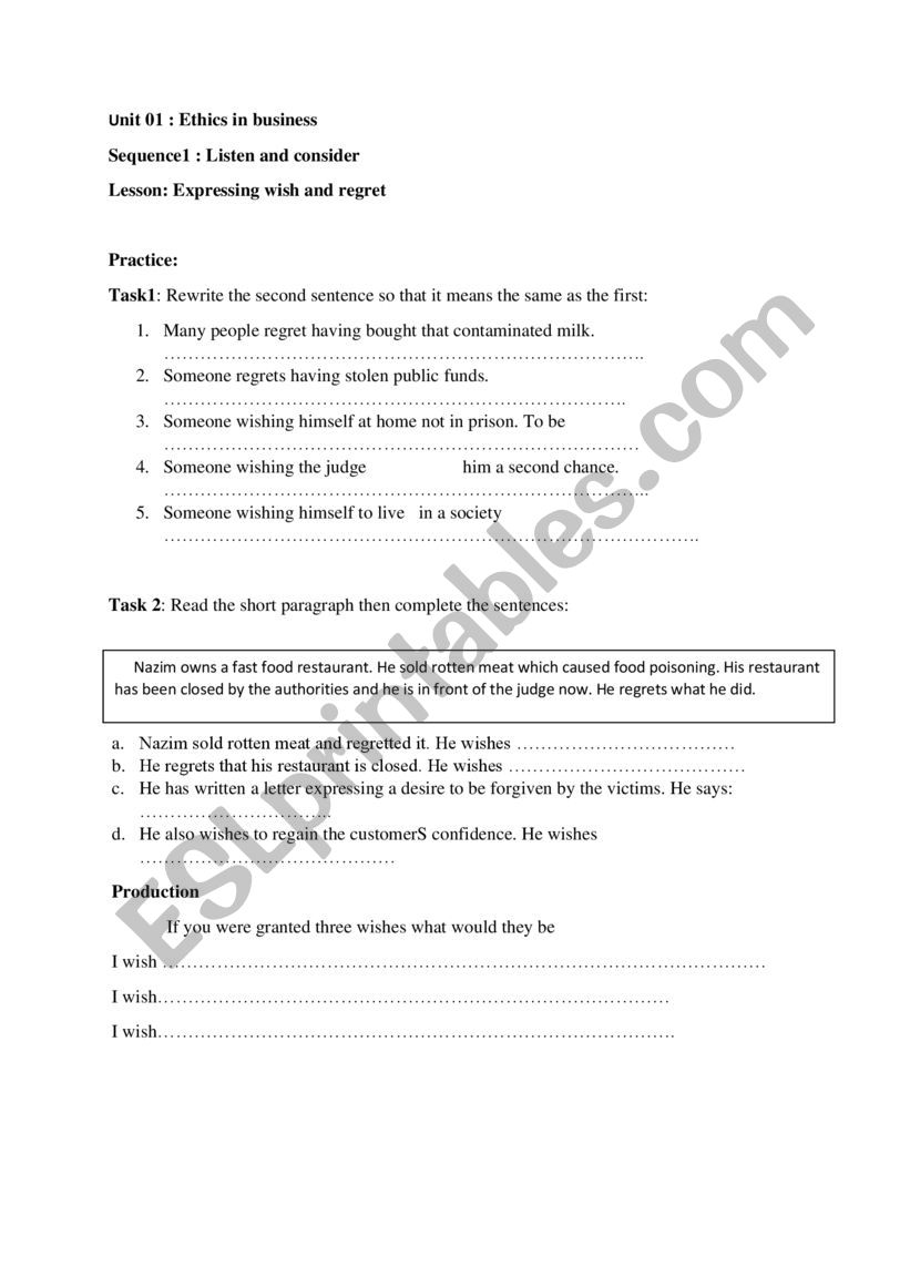 ethics in business worksheet