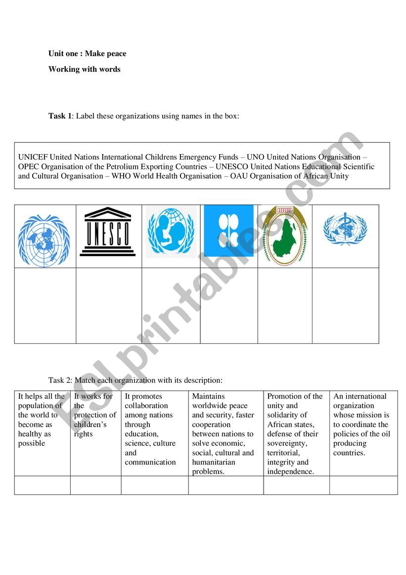 make peace worksheet