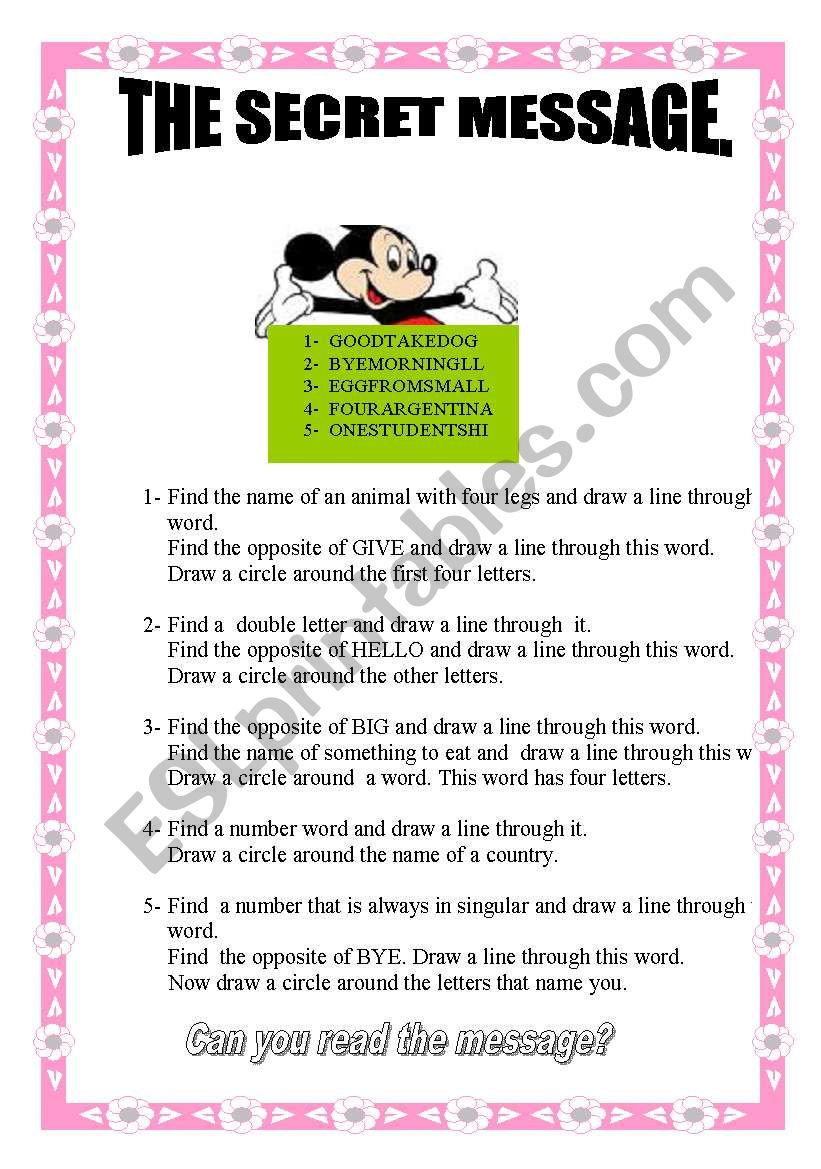 The secret message worksheet