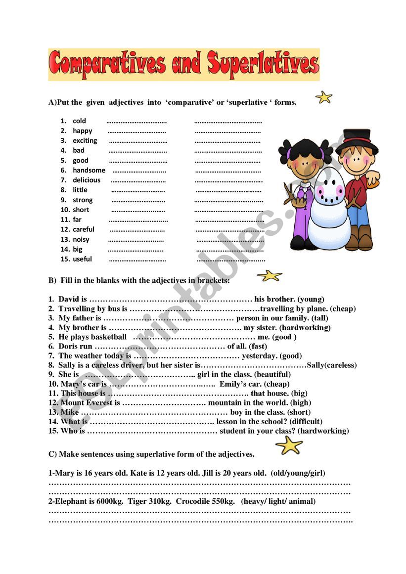 Comparatives and Superlatives worksheet