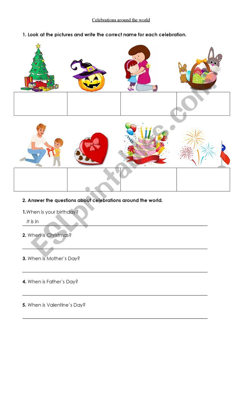 Celebrations around the world worksheet