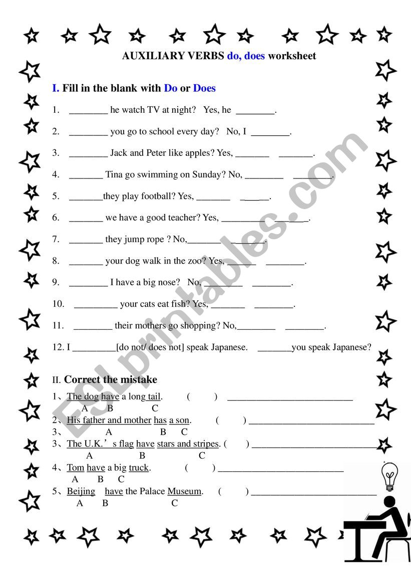 Auxiliary verbs do-does worksheet 