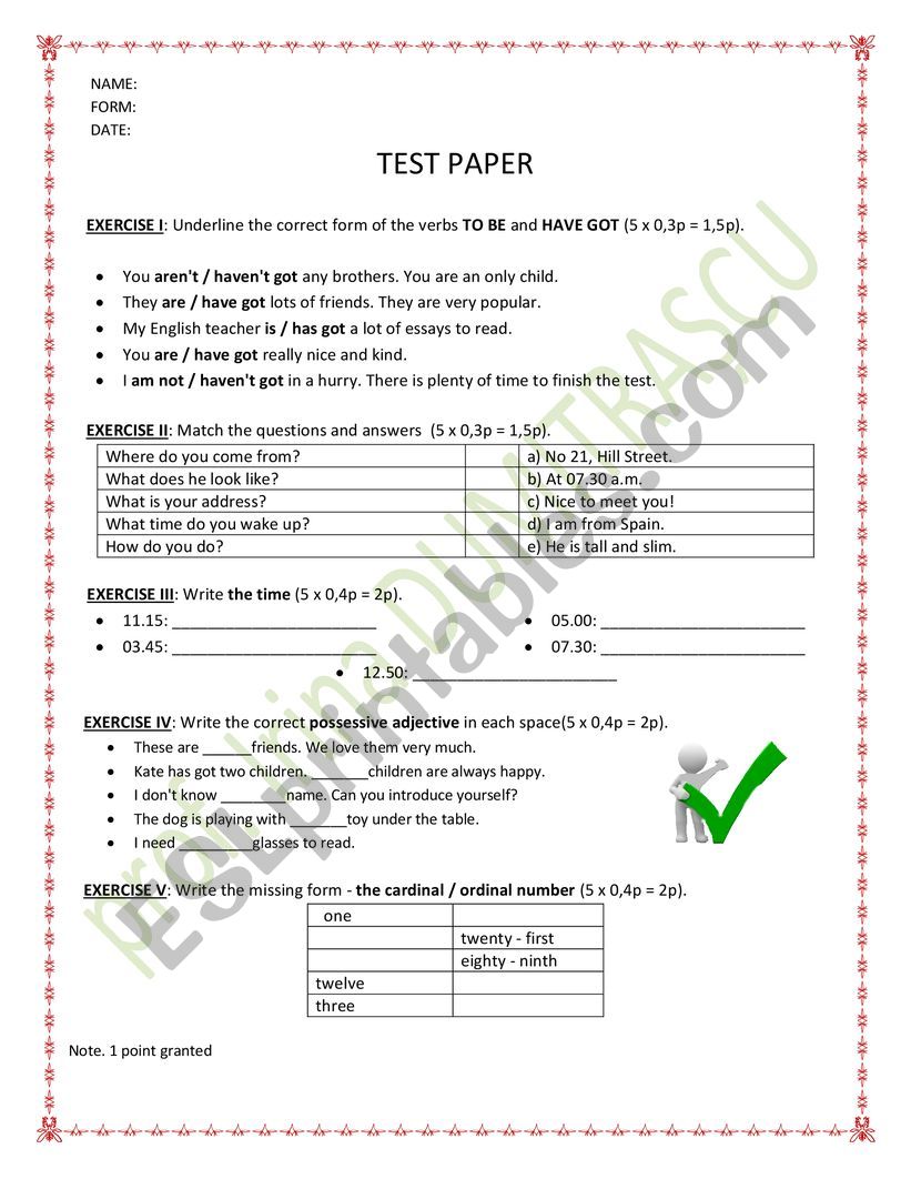 TEST PAPER worksheet